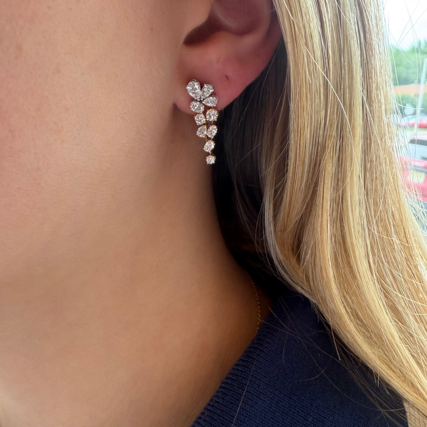 Lab Diamond Double Row Two-Tone Dangle Earrings