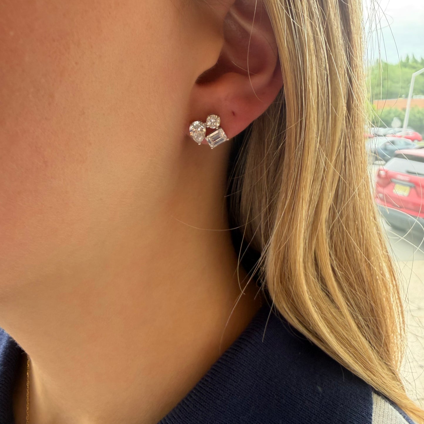 3 Mixed Shape Lab Diamond Cluster Earring