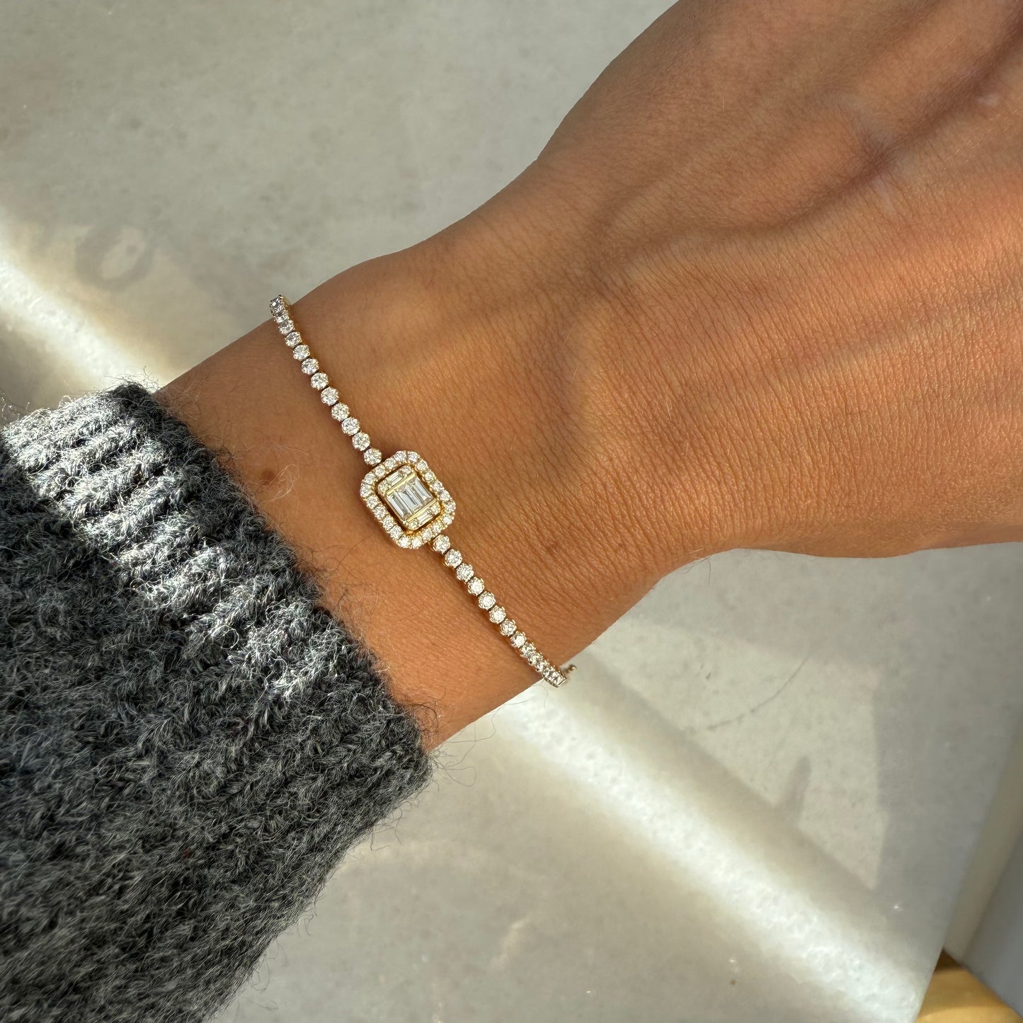 Cluster Diamond Emerald Halo Tennis Bracelet