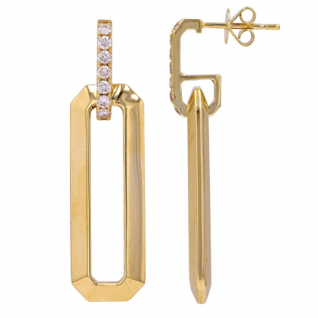 Diamond & Gold Rectangular Drop Earrings