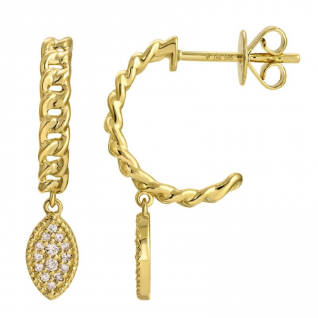 Cuban Link Huggies with Pave Marquise Drop