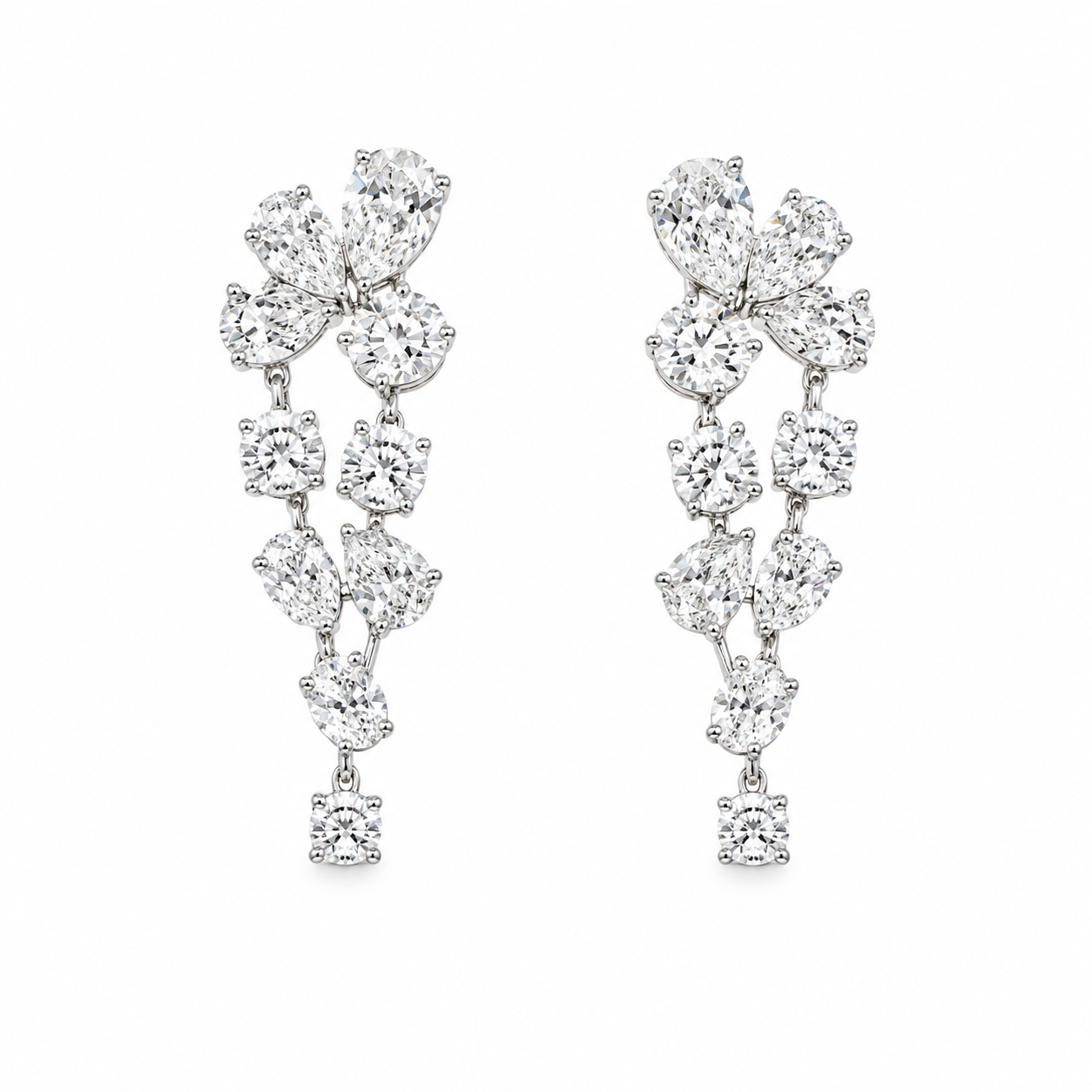 Lab Diamond Double Row Two-Tone Dangle Earrings