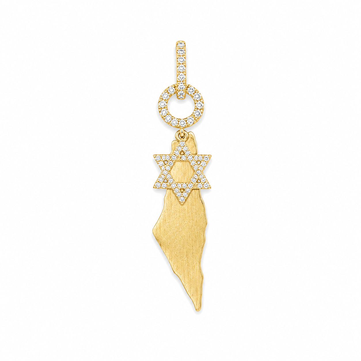 Diamond Magen David & Brushed Gold Map of Israel Charm