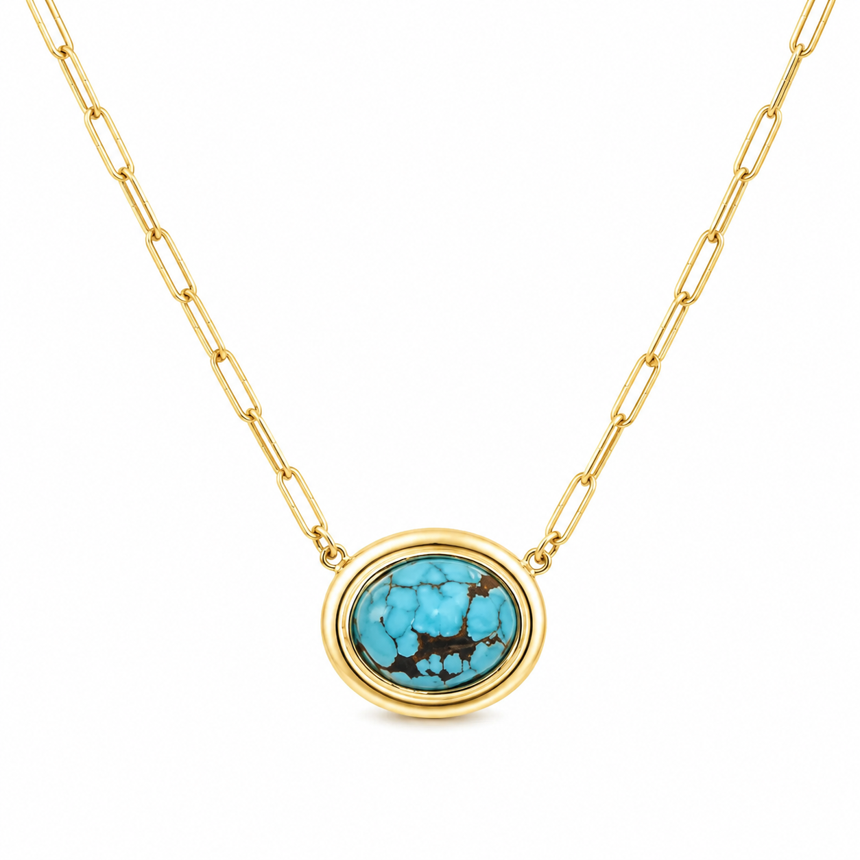 Double Bezel Oval Turquoise on Baby Paperclip Necklace