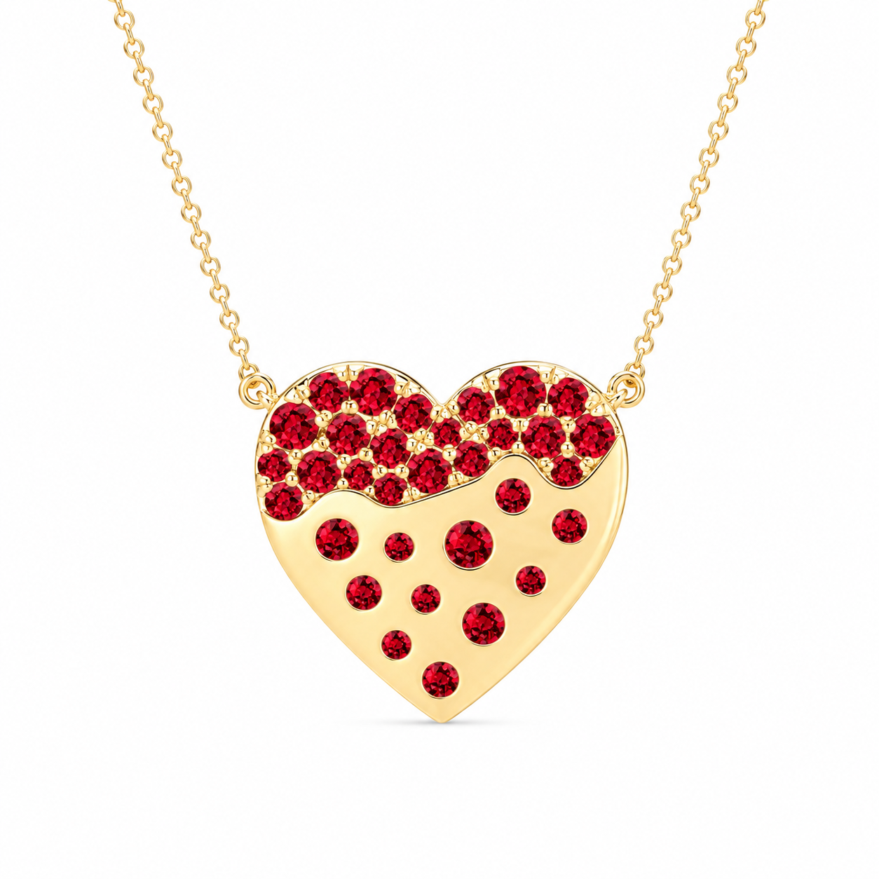 Gold Heart Necklace With Scattered Rubies