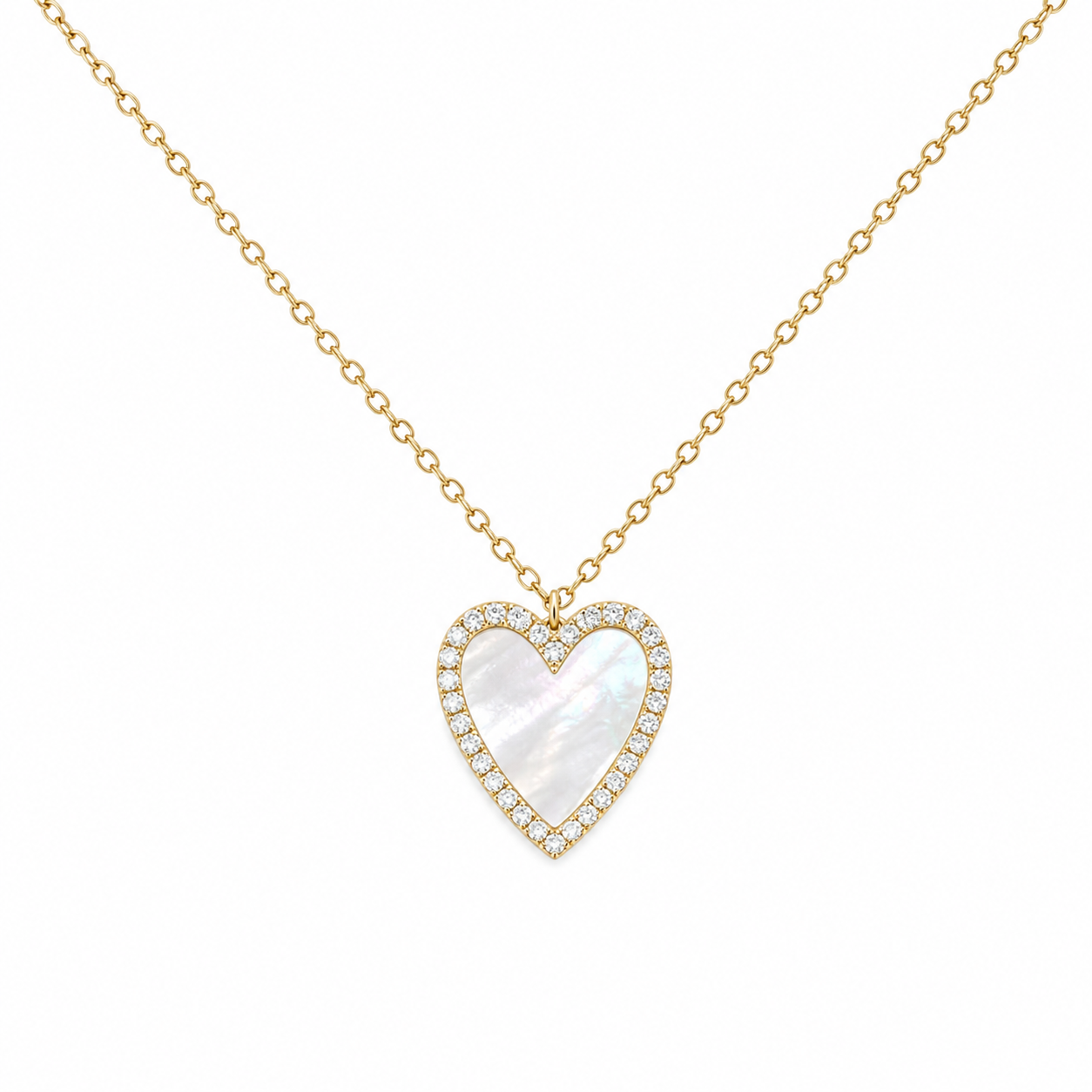 Medium Elongated MOP Heart & Diamond Halo Necklace