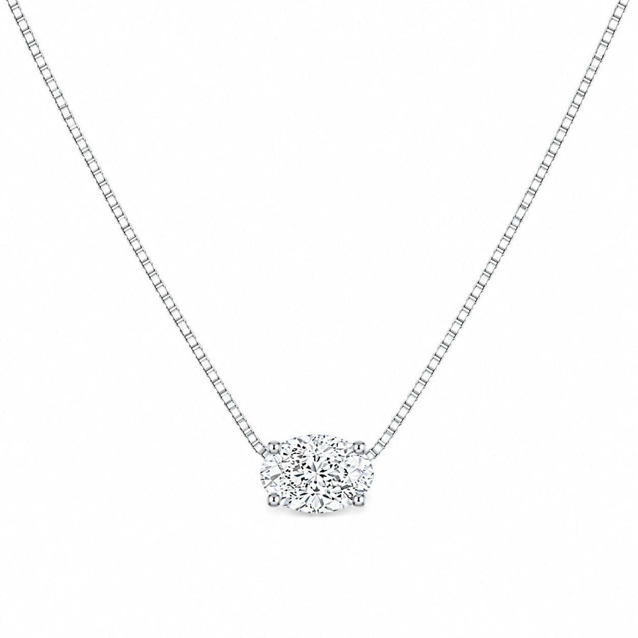 Oval Lab Grown Diamond Solitaire on Box Chain Necklace
