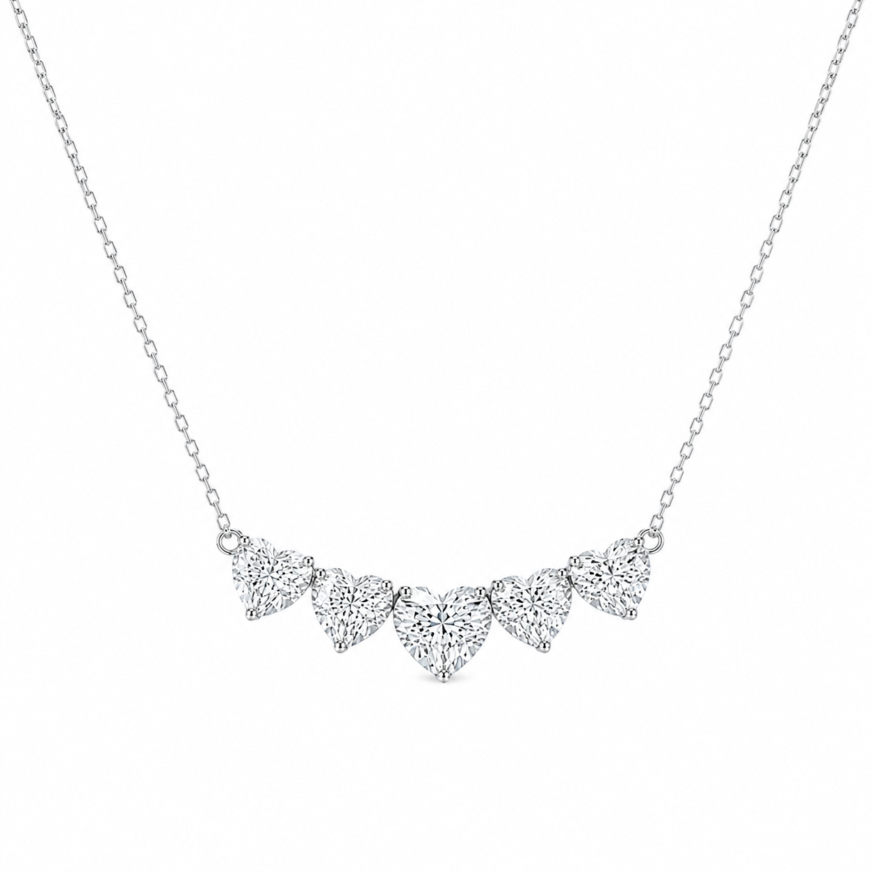 Curved Bar 5 Heart Lab Diamond Necklace