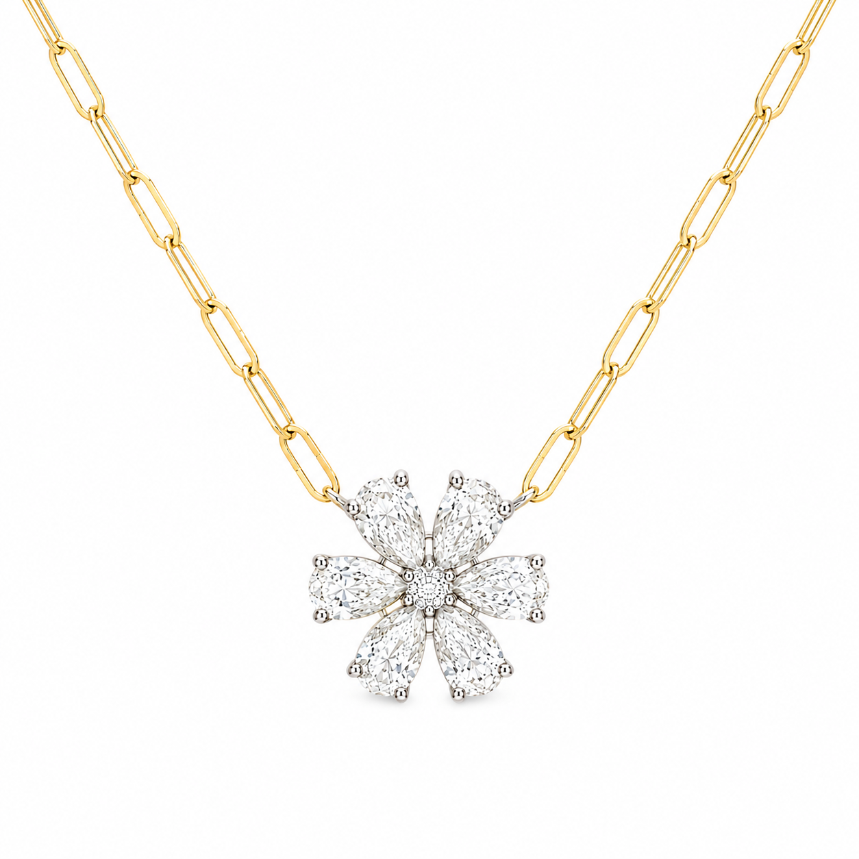 Lab Diamond Flower on Paperclip Necklace