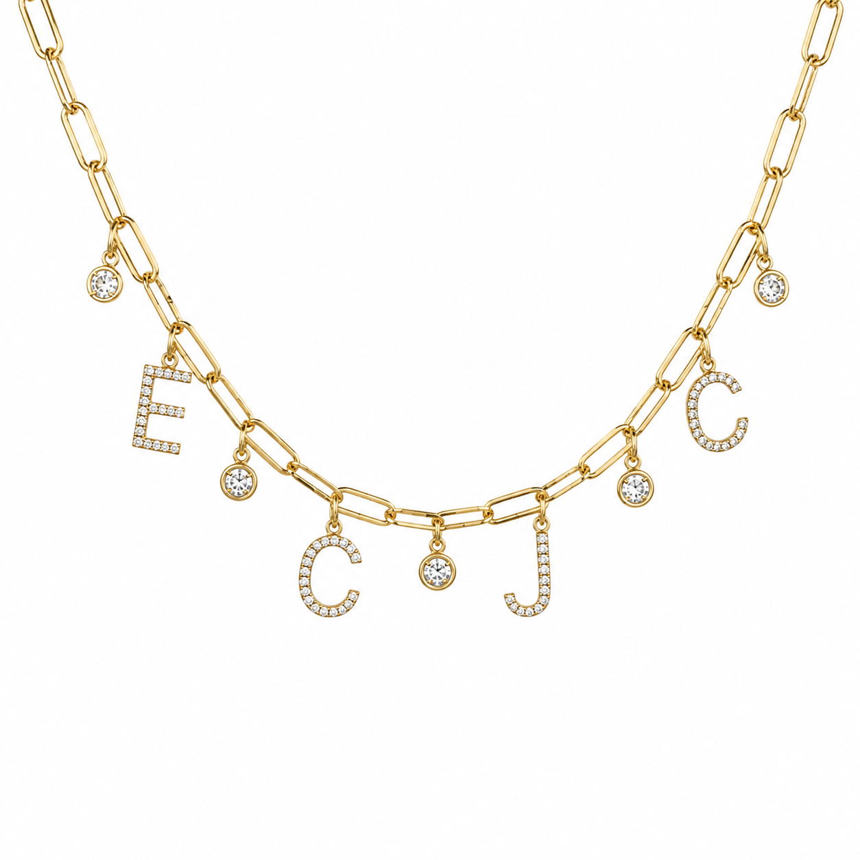 Personalized Diamond Bezel & Initial On Baby Paperclip Necklace