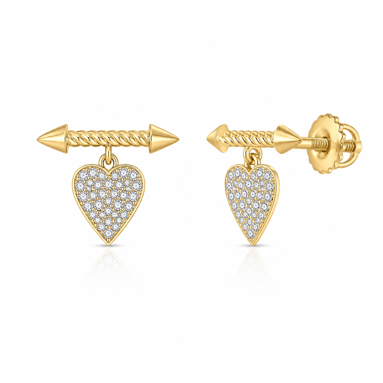 Twisted Rope Spike & Drop Diamond Heart Earrings