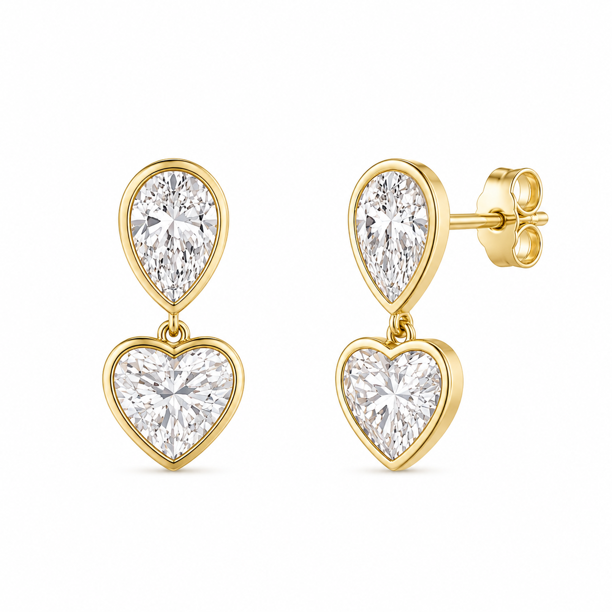 Hanging Diamond Lab Pear & Heart Earrings