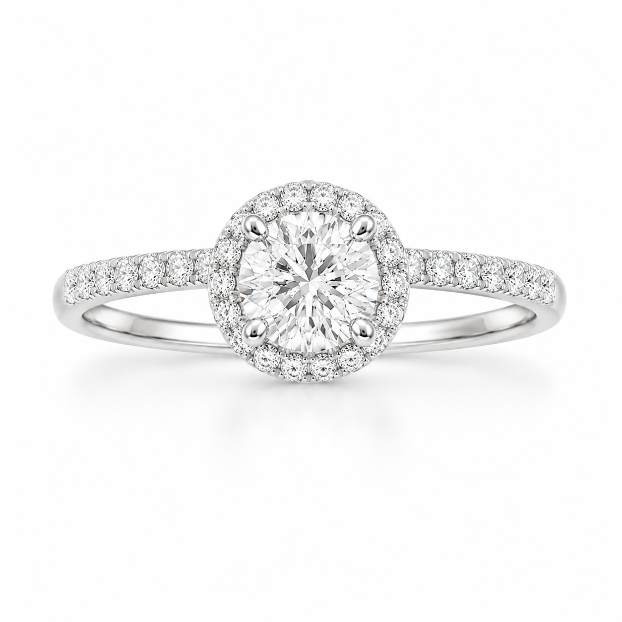 Round Lab Grown Engagement Ring With Pave Band & Halo