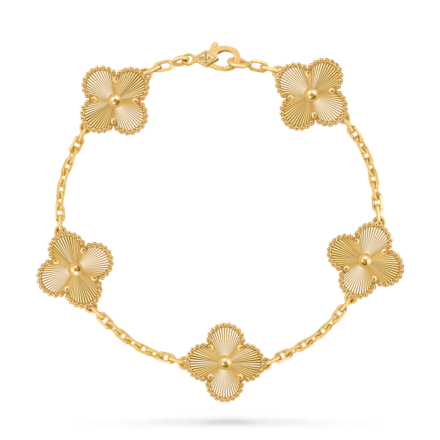 Van Cleef & Arpels Gold Al Hambra Bracelet, 18K Gold, 5 Motifs