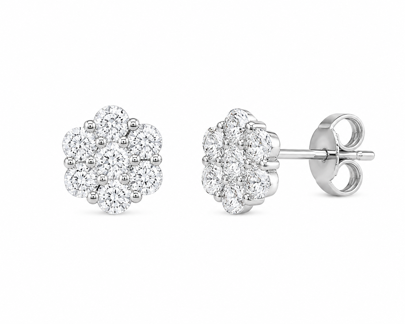 Cluster Diamond Flower Earrings