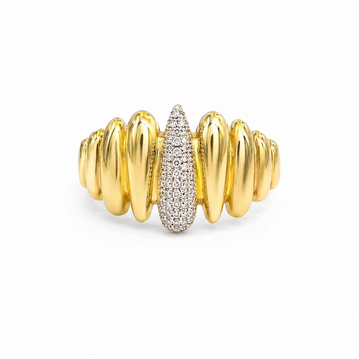 Puffed Gold & Pavé Diamond Spike Ring