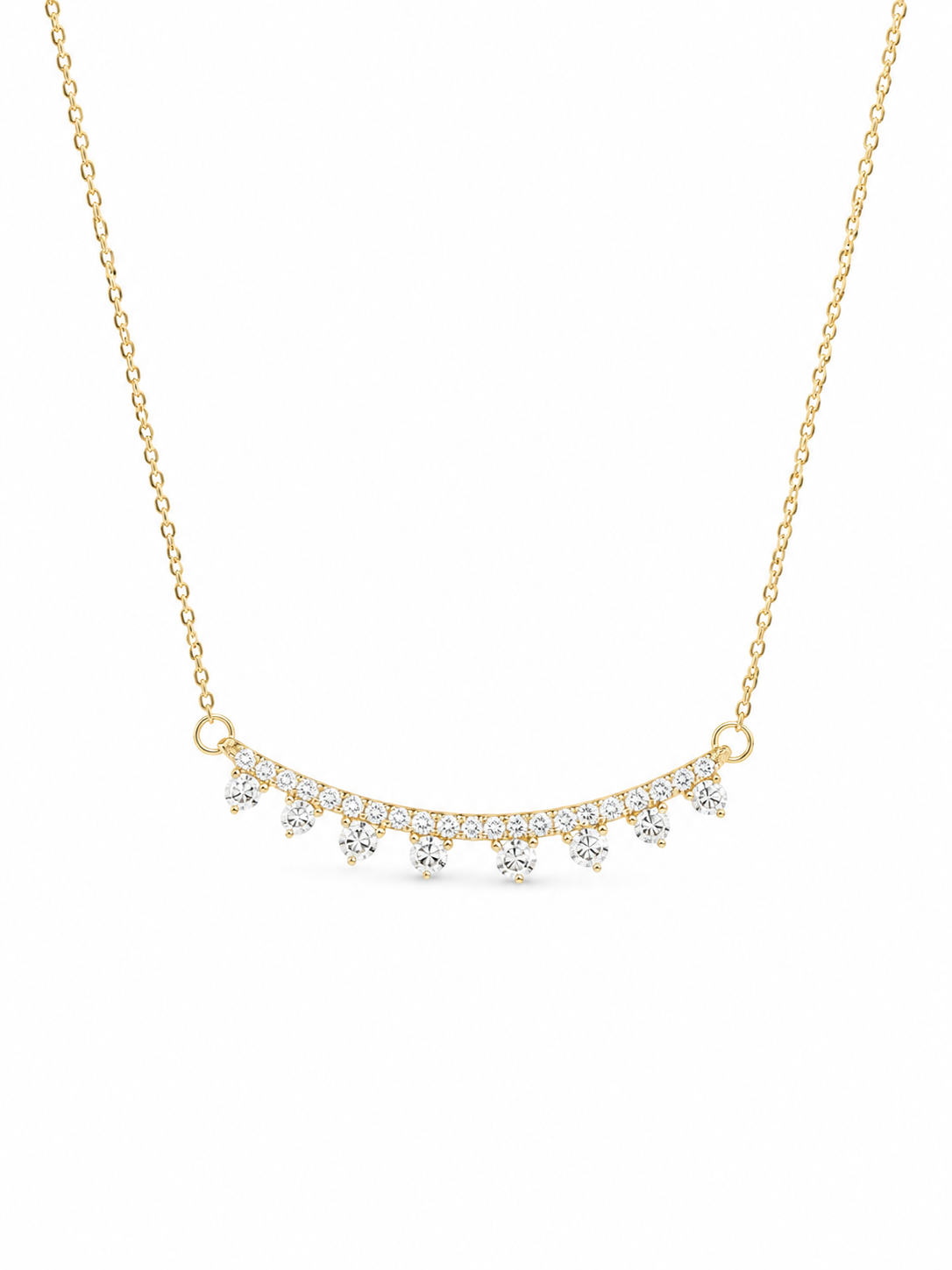 Pave Diamond 9-Stone Curved Bar Necklace
