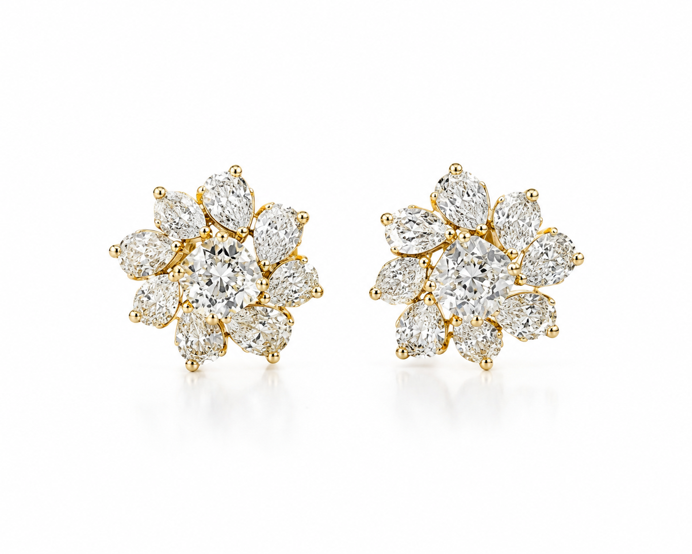 Lab Pear & Round Diamond Flower Earring