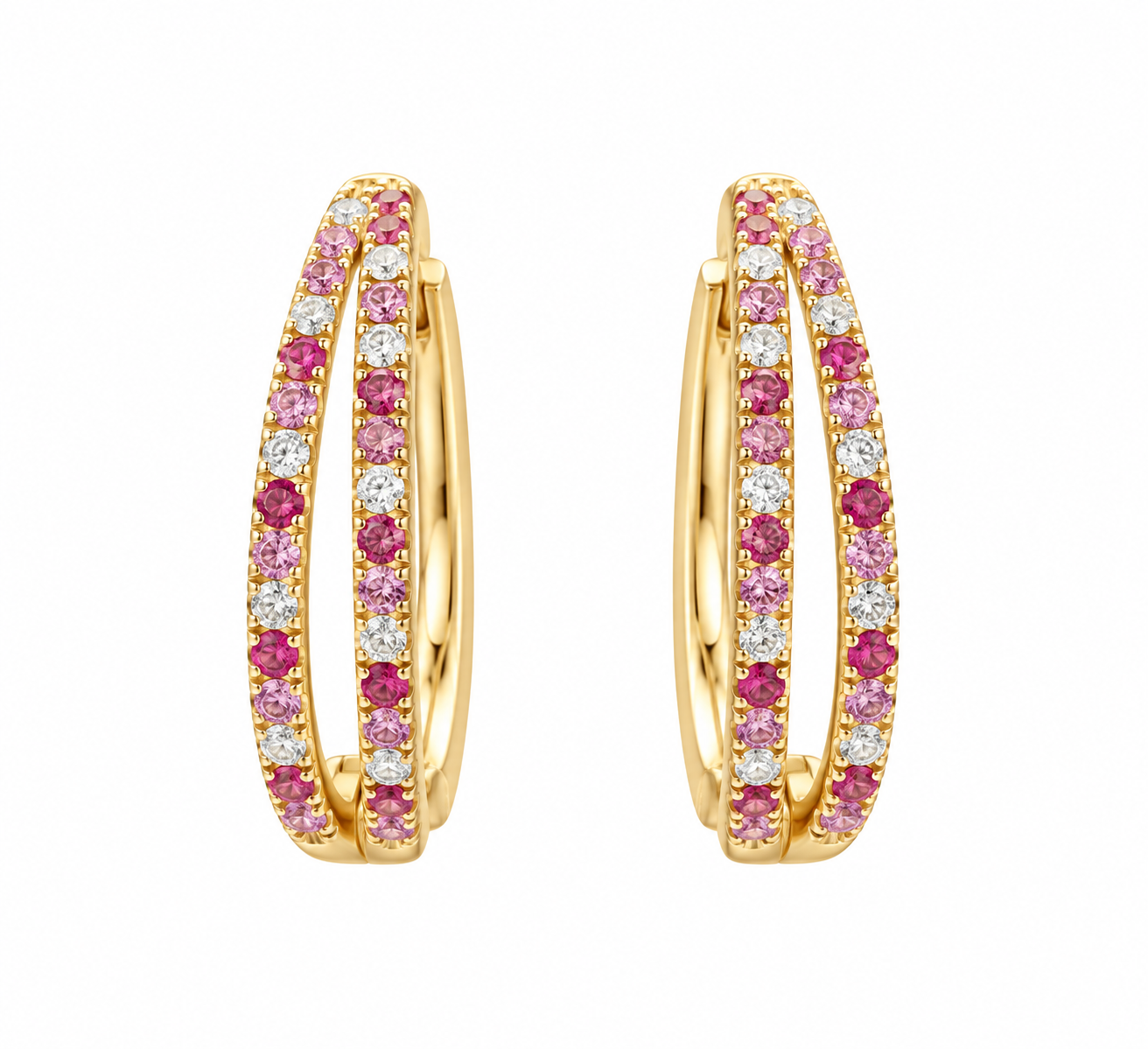 Two-Row Pink Sapphire & Diamond Hoop Earrings