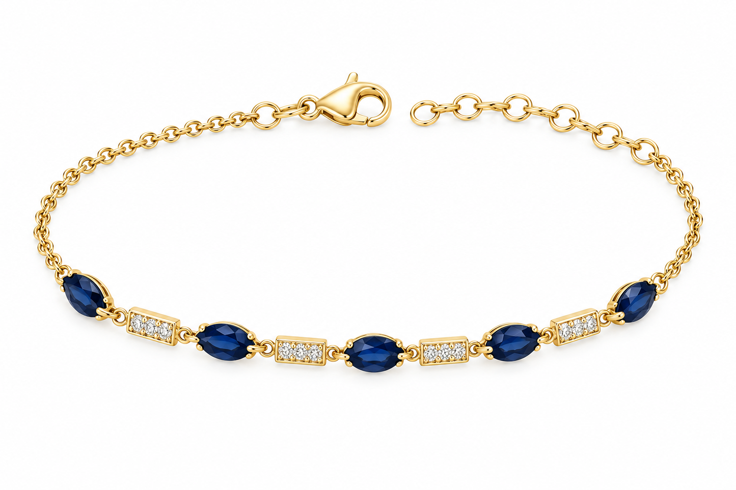 Pave Diamond & Marquee Blue Sapphire Chain Bracelet