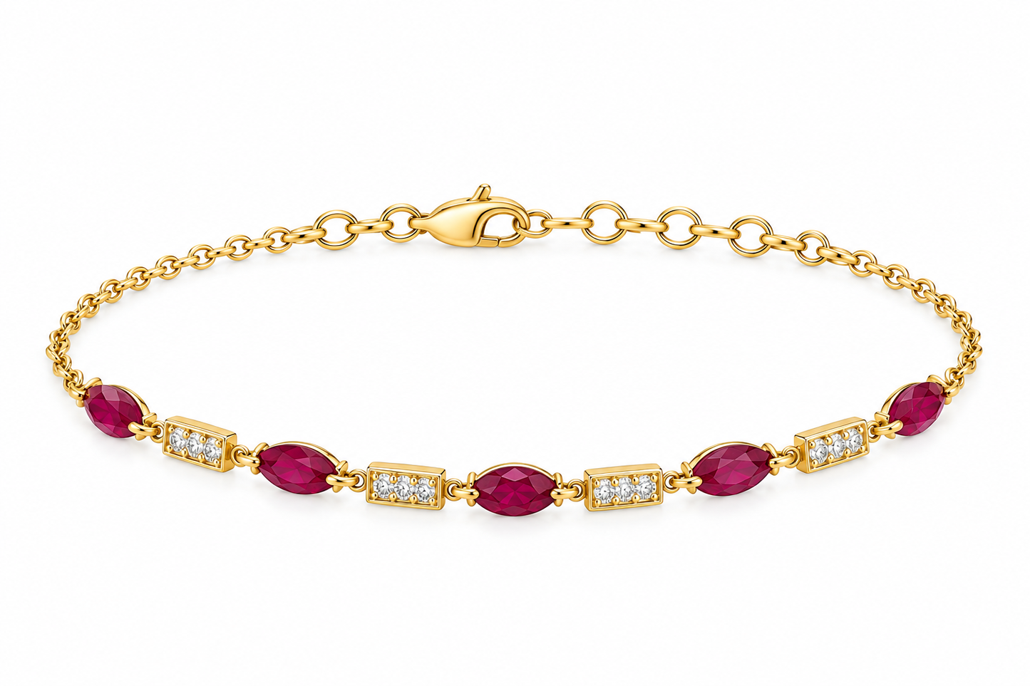Pave Diamond & Marquee Ruby Chain Bracelet