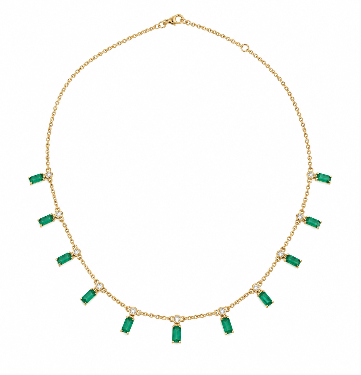 11 Station Emerald & Bezel Diamond Necklace