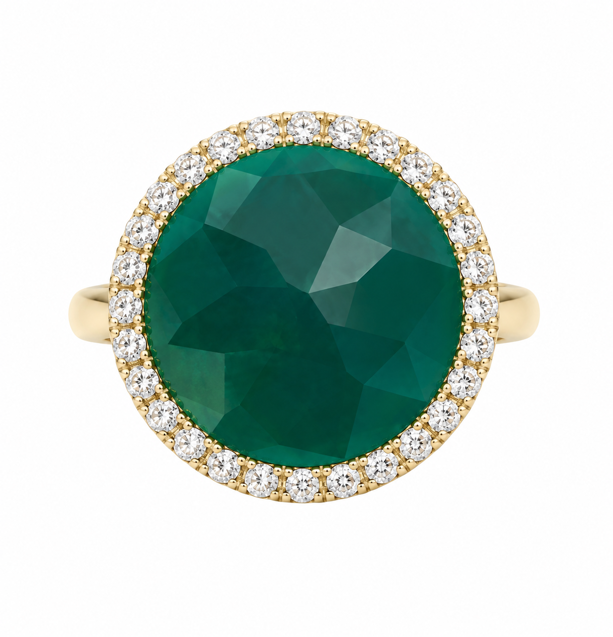 Emerald & Mother of Pearl Diamond Halo Ring