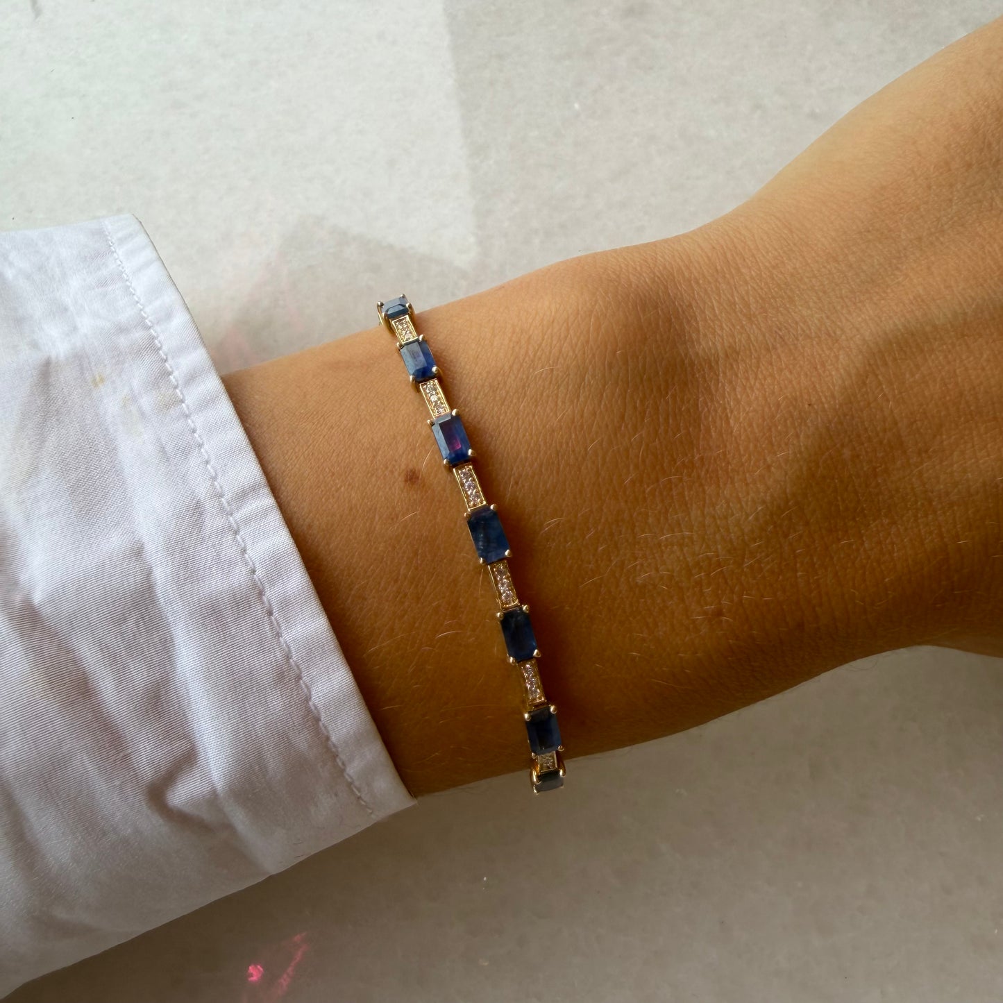 Pave Diamond & Blue Sapphires Emerald-Cut Chain Bracelet