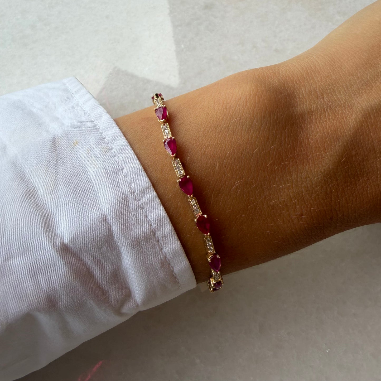 Pave Diamond & Pear Ruby Chain Bracelet