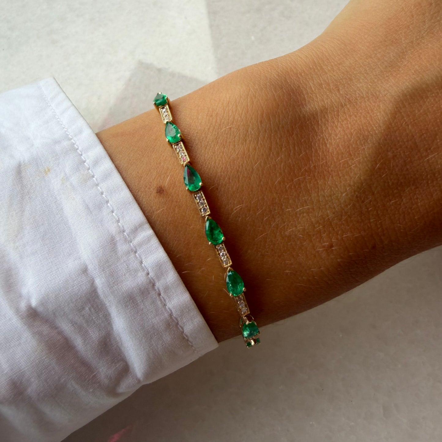 Pave Diamond & Pear Emerald Chain Bracelet