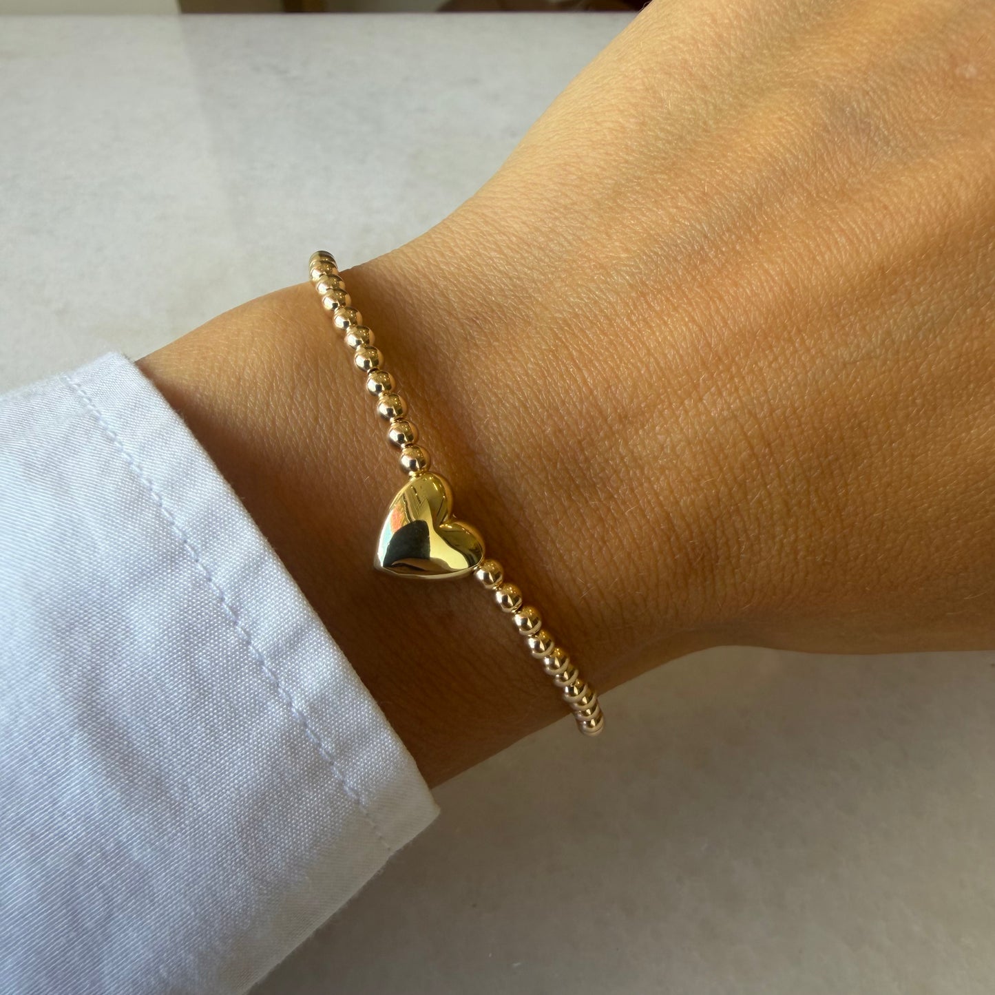3 mm Stretch Ball Bracelet W  Puffed Heart