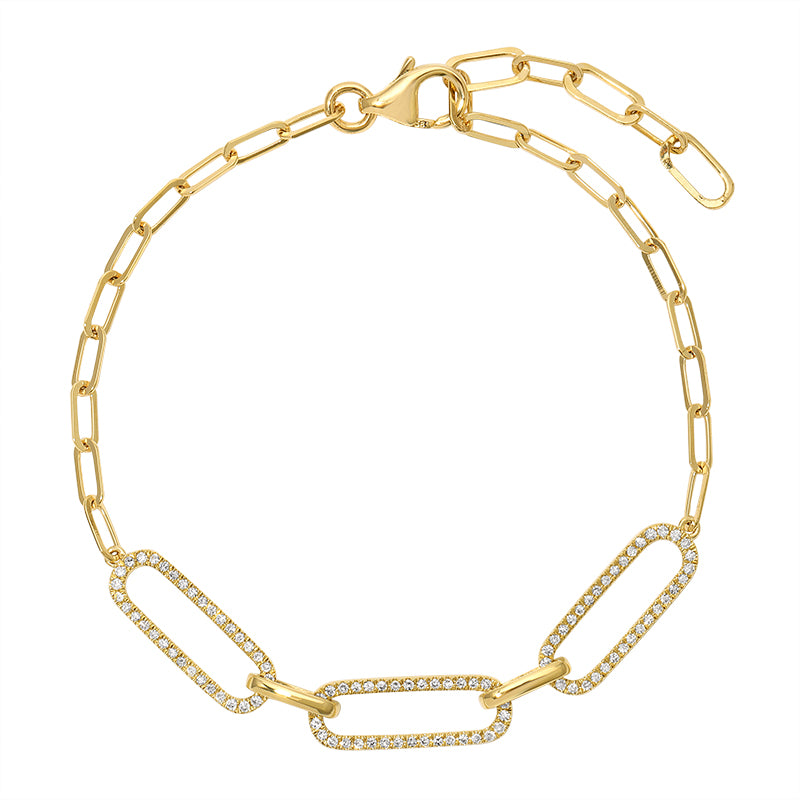 Gold & Diamond Links on Paperclip Chain Bracelet