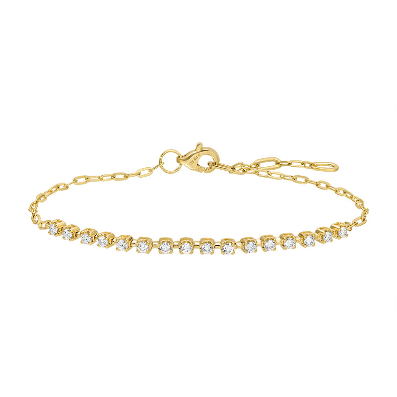 Partway Diamond Tennis Bracelet on Mini Paperclip Chain