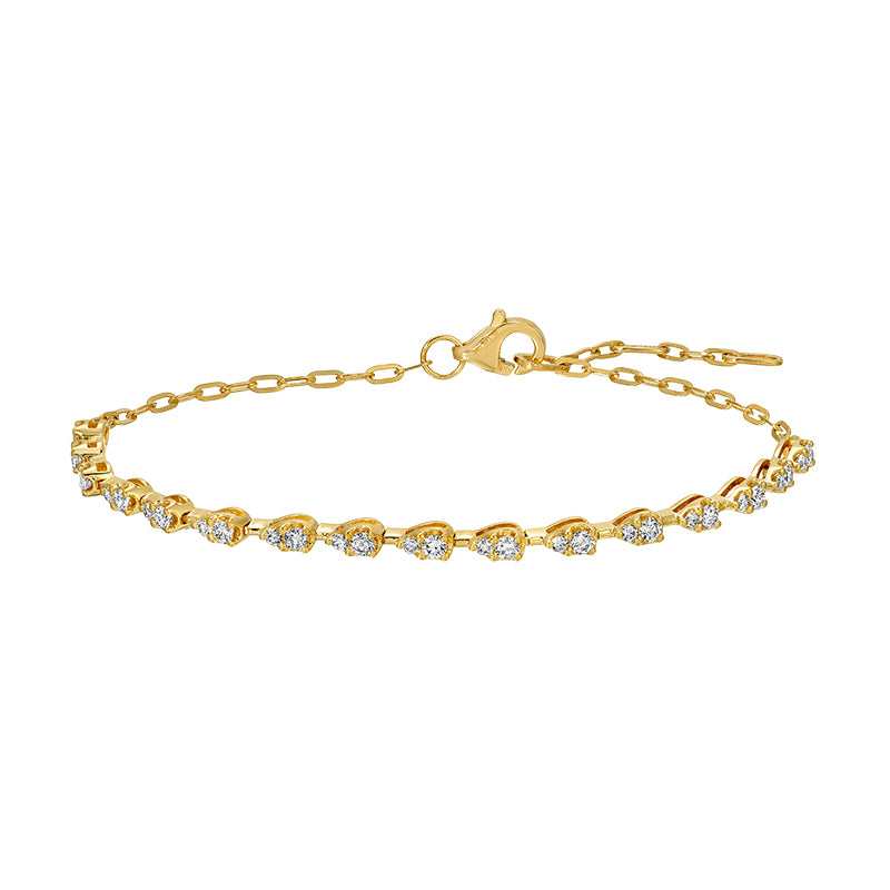 Partway Pear Diamond Station Bracelet on Mini Paperclip Chain