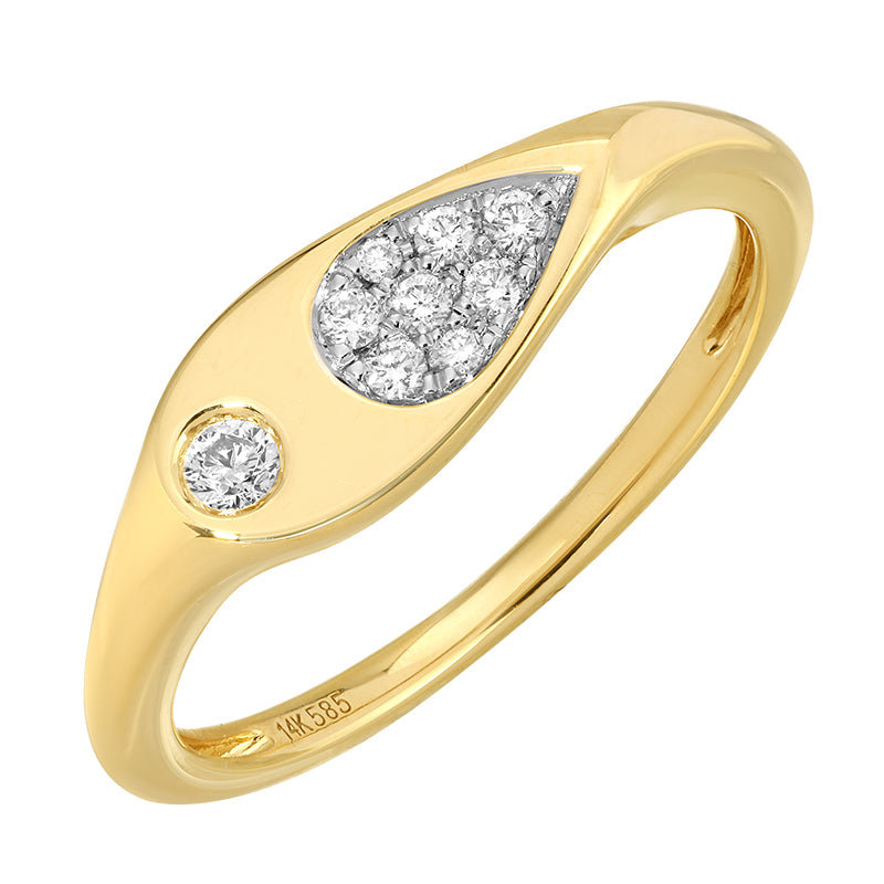 Gold & Diamond Teardrop Signet Ring