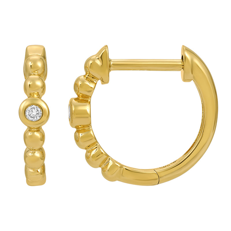 Gold Ball & Bezel Diamond Huggie Earrings
