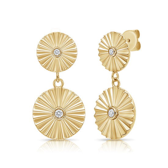 Double Gold & Diamond Disc Earrings