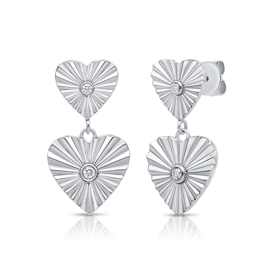 Double Gold & Diamond Fluted Heart Earrings