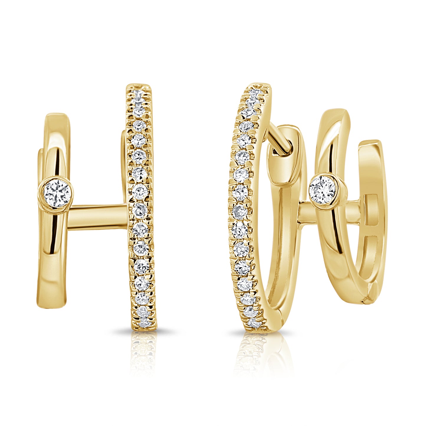 Double Pave Diamond & Single Bezel Stone Huggie Earrings