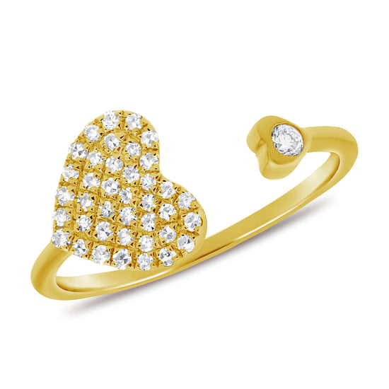 Diamond Heart & Bezel Diamond Open Ring