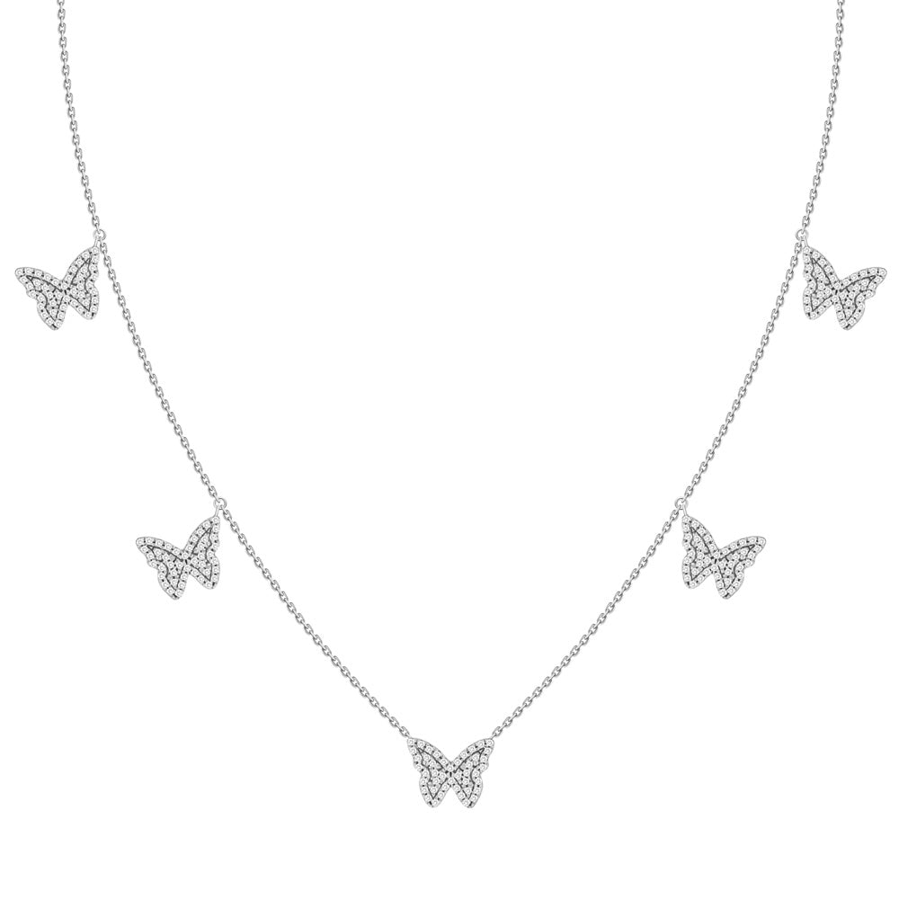 5 Diamond Butterflies on Chain Necklace