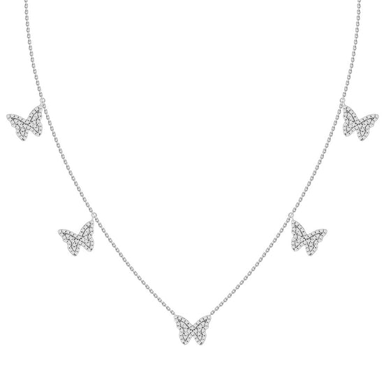 5 Diamond Butterflies on Chain Necklace