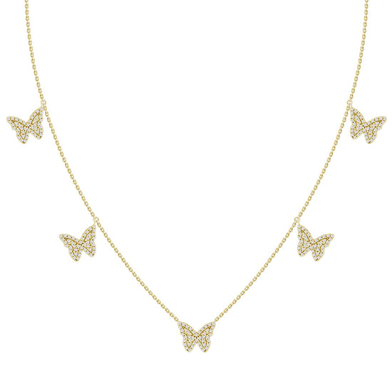 5 Diamond Butterflies on Chain Necklace