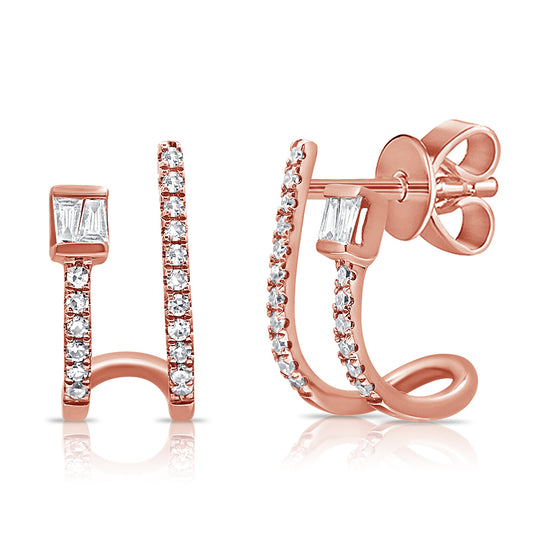 Two Line Diamond & Baguette Cage Earrings