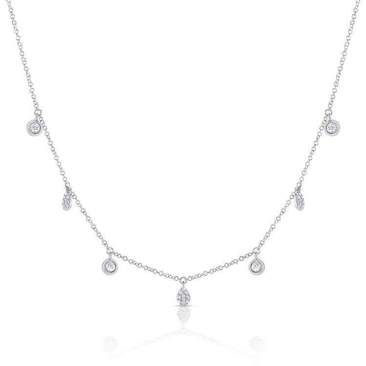 7 Station Hanging Diamond Pears & Diamond Bezels Chain Necklace
