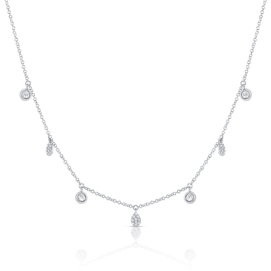 7 Station Hanging Diamond Pears & Diamond Bezels Chain Necklace
