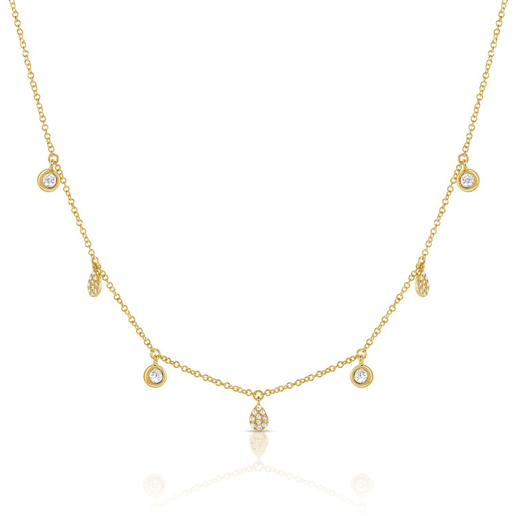 Hanging Diamond Pears & Diamond Bezels Chain Necklace
