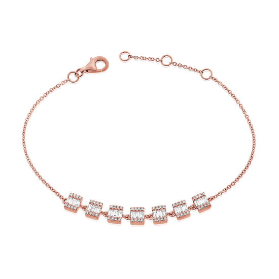 7 Baguette  Diamonds On Chain Bracelet