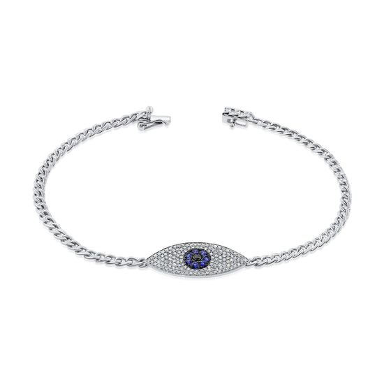 Load image into Gallery viewer, Diamond &amp;amp; Sapphire Eye Bracelet On Cuban Chain
