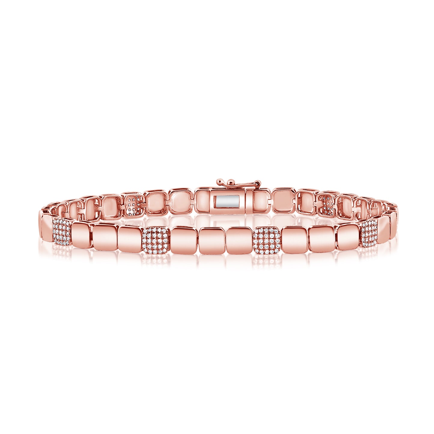 Gold Square Link Bracelet with Pave Diamond Stations